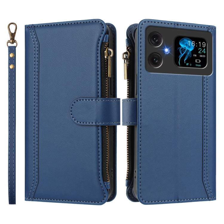 For Cubot A20 Magnetic Closure 9 Card Slots Zipper Leather Case with Hand Strap