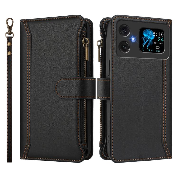 For Cubot A20 Magnetic Closure 9 Card Slots Zipper Leather Case with Hand Strap