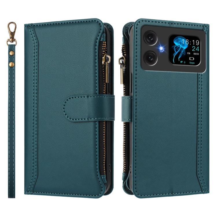 For Cubot A20 Magnetic Closure 9 Card Slots Zipper Leather Case with Hand Strap