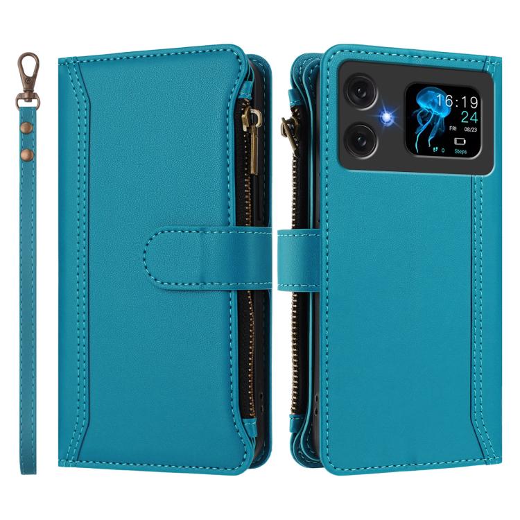 For Cubot A20 Magnetic Closure 9 Card Slots Zipper Leather Case with Hand Strap