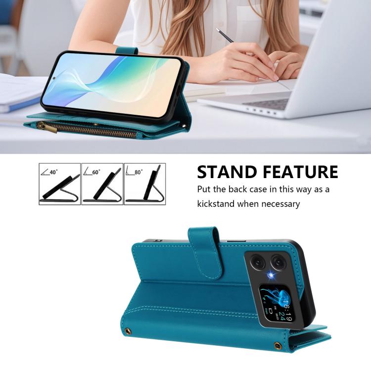 For Cubot A20 Magnetic Closure 9 Card Slots Zipper Leather Case with Hand Strap