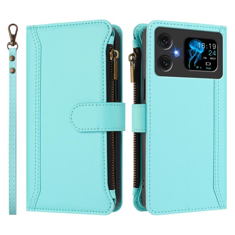 For Cubot A20 Magnetic Closure 9 Card Slots Zipper Leather Case with Hand Strap