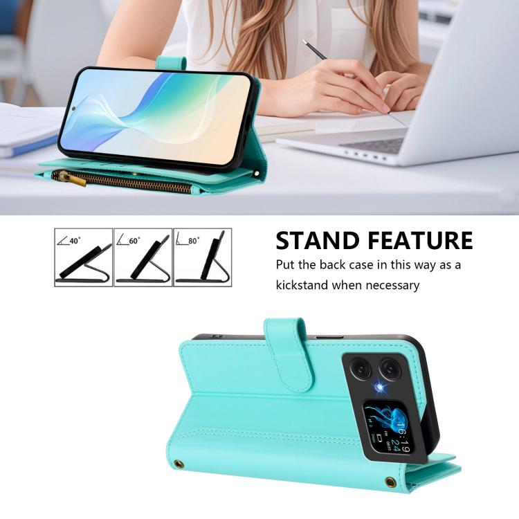 For Cubot A20 Magnetic Closure 9 Card Slots Zipper Leather Case with Hand Strap