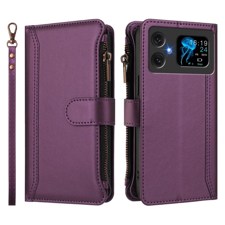 For Cubot A20 Magnetic Closure 9 Card Slots Zipper Leather Case with Hand Strap