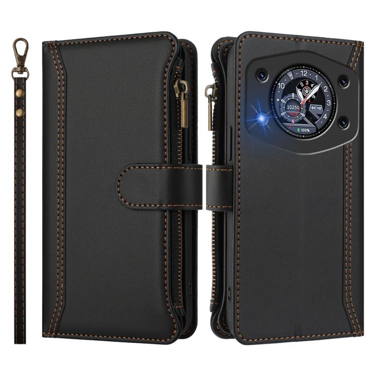 For Cubot A30 Magnetic Closure 9 Card Slots Zipper Leather Case with Hand Strap