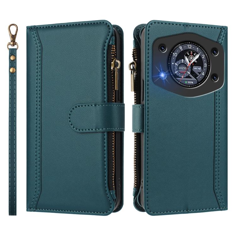 For Cubot A30 Magnetic Closure 9 Card Slots Zipper Leather Case with Hand Strap
