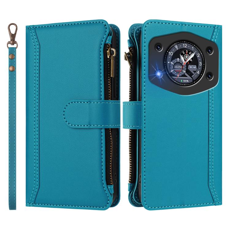 For Cubot A30 Magnetic Closure 9 Card Slots Zipper Leather Case with Hand Strap
