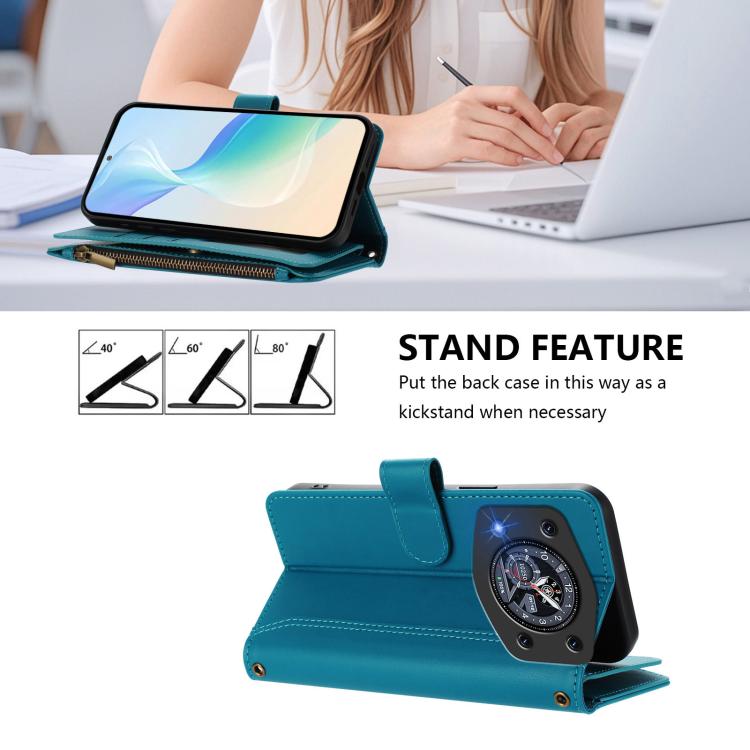 For Cubot A30 Magnetic Closure 9 Card Slots Zipper Leather Case with Hand Strap