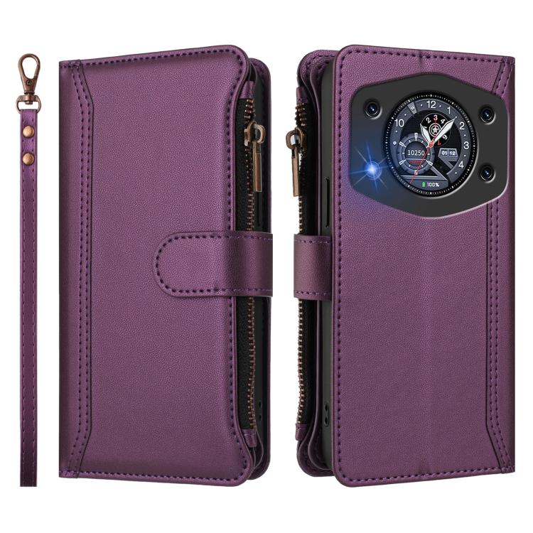 For Cubot A30 Magnetic Closure 9 Card Slots Zipper Leather Case with Hand Strap
