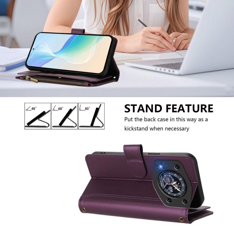 For Cubot A30 Magnetic Closure 9 Card Slots Zipper Leather Case with Hand Strap