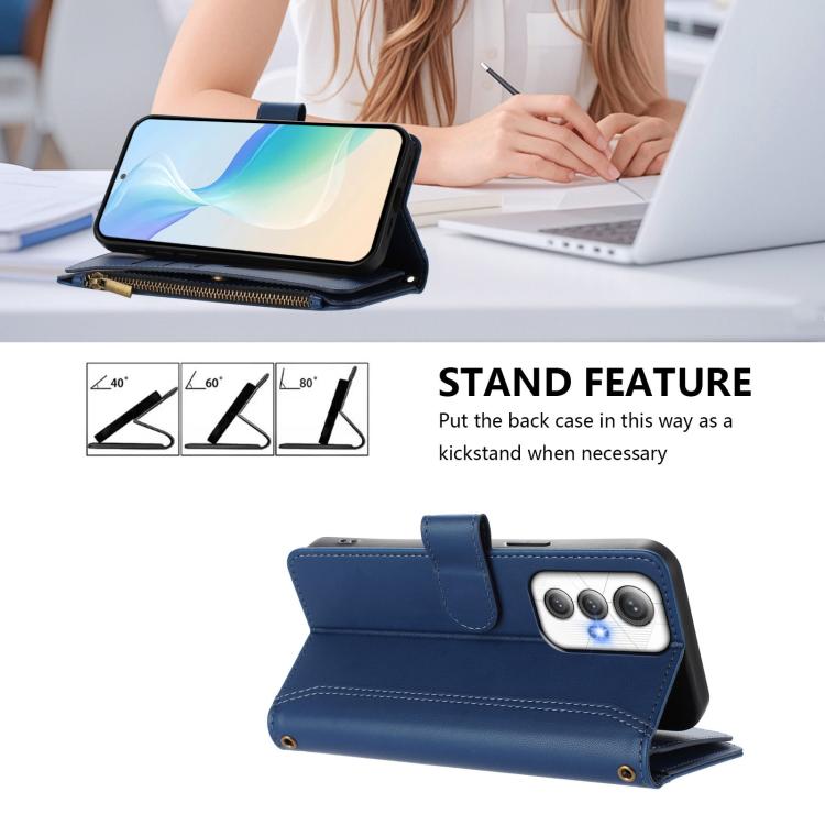 For Cubot Max 5 Magnetic Closure 9 Card Slots Zipper Leather Case with Hand Strap