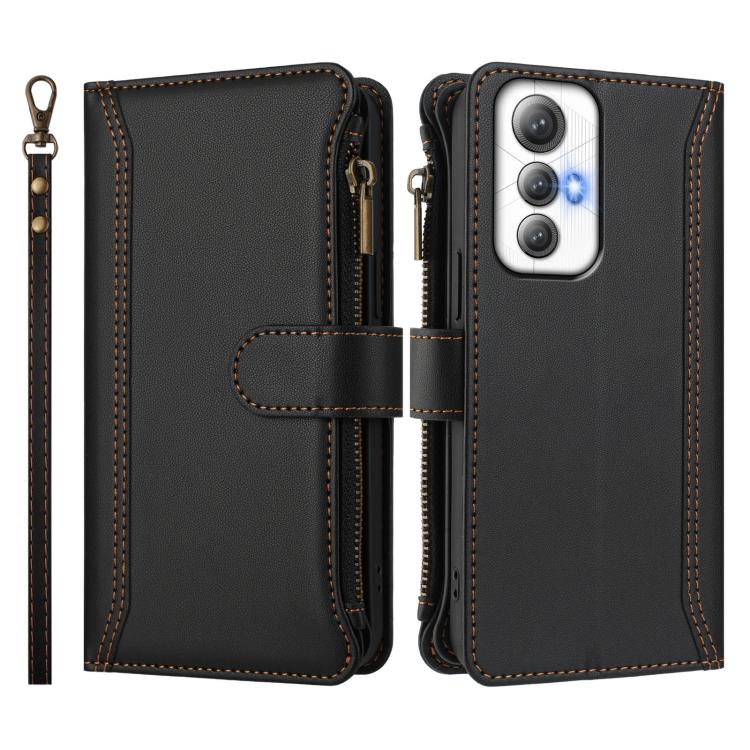 For Cubot Max 5 Magnetic Closure 9 Card Slots Zipper Leather Case with Hand Strap