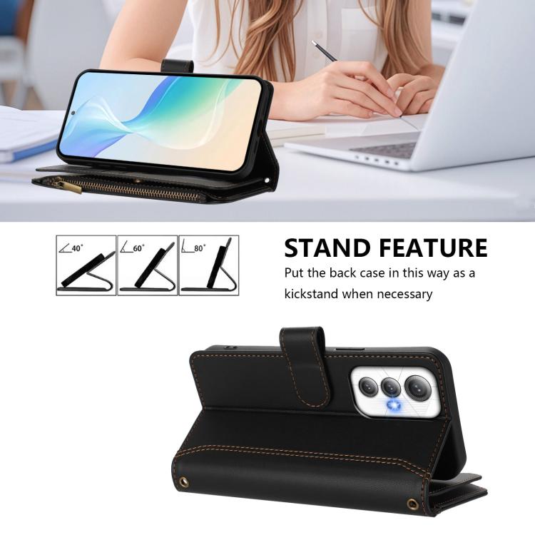 For Cubot Max 5 Magnetic Closure 9 Card Slots Zipper Leather Case with Hand Strap