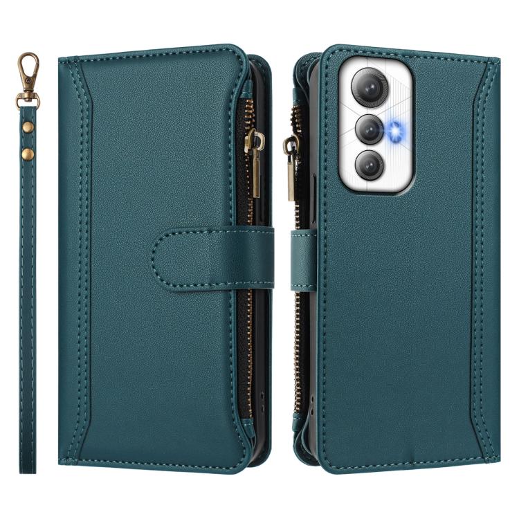 For Cubot Max 5 Magnetic Closure 9 Card Slots Zipper Leather Case with Hand Strap