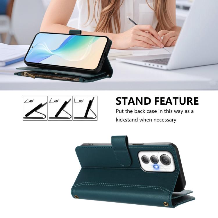 For Cubot Max 5 Magnetic Closure 9 Card Slots Zipper Leather Case with Hand Strap