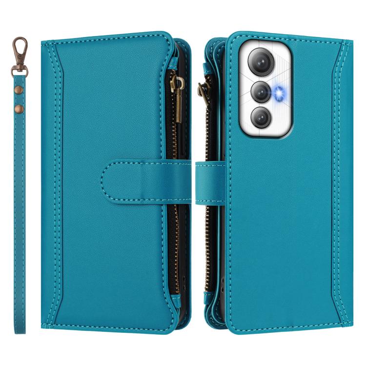 For Cubot Max 5 Magnetic Closure 9 Card Slots Zipper Leather Case with Hand Strap