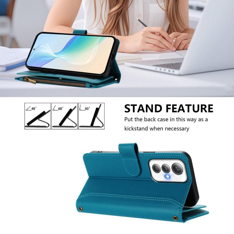 For Cubot Max 5 Magnetic Closure 9 Card Slots Zipper Leather Case with Hand Strap