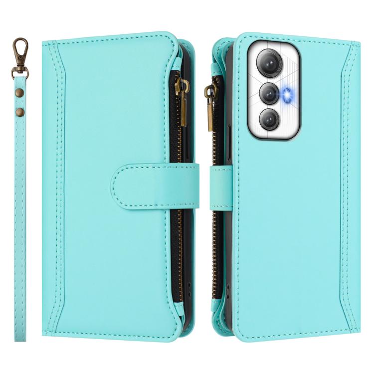 For Cubot Max 5 Magnetic Closure 9 Card Slots Zipper Leather Case with Hand Strap
