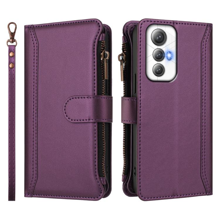 For Cubot Max 5 Magnetic Closure 9 Card Slots Zipper Leather Case with Hand Strap