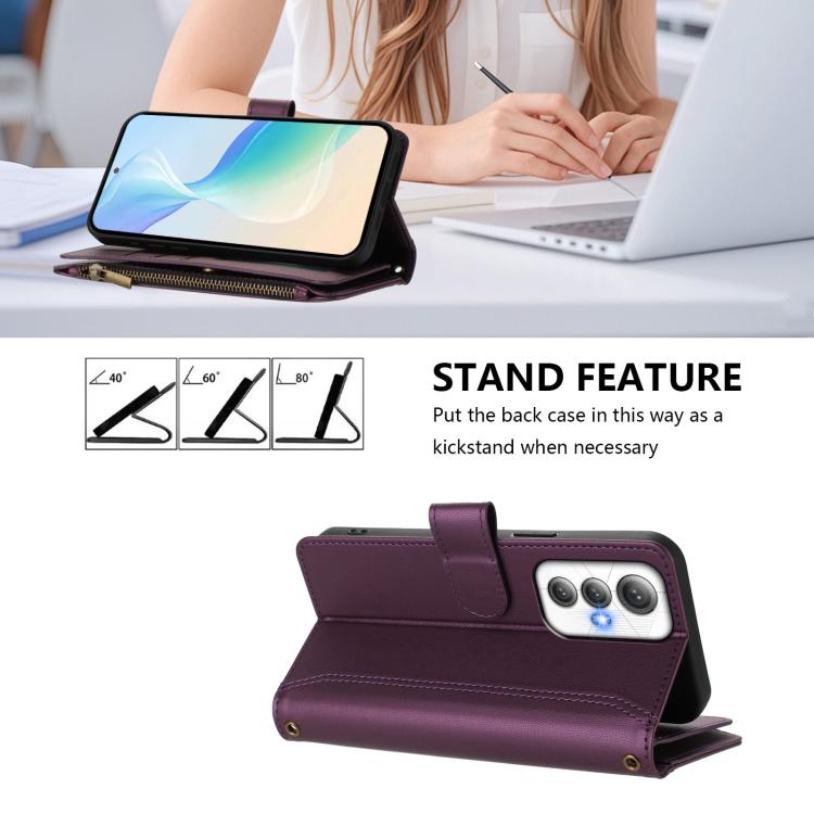 For Cubot Max 5 Magnetic Closure 9 Card Slots Zipper Leather Case with Hand Strap