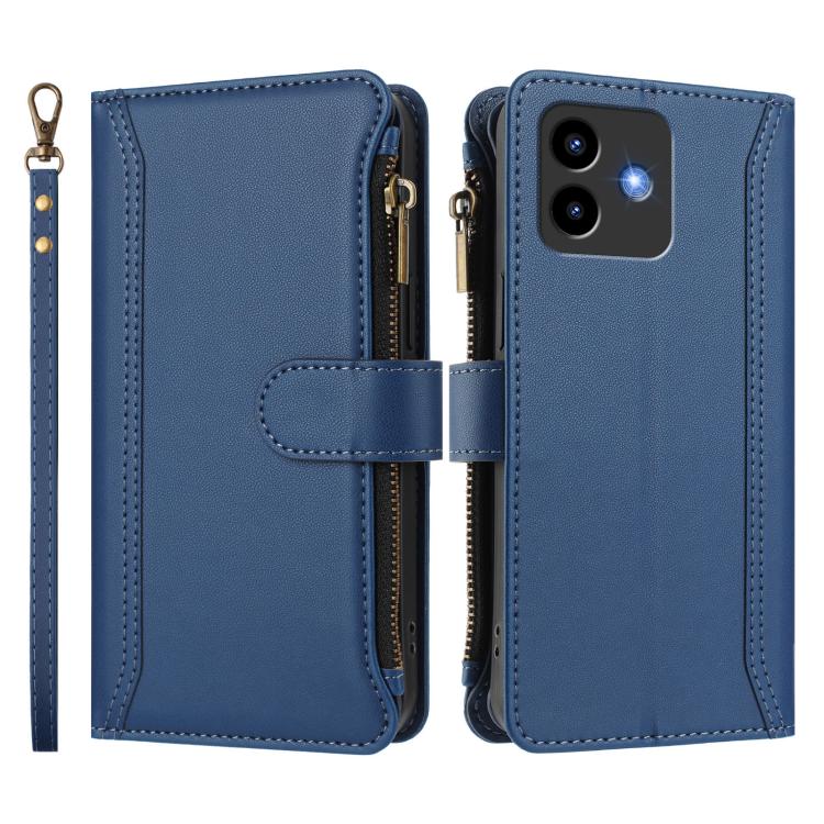 For Cubot Note 40 Magnetic Closure 9 Card Slots Zipper Leather Case with Hand Strap