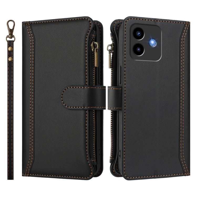 For Cubot Note 40 Magnetic Closure 9 Card Slots Zipper Leather Case with Hand Strap