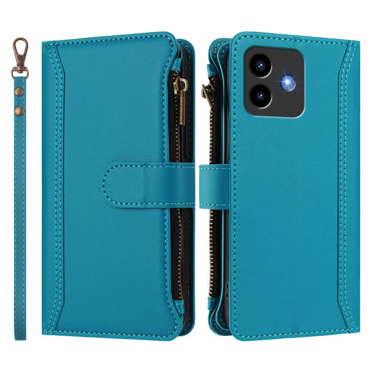 For Cubot Note 40 Magnetic Closure 9 Card Slots Zipper Leather Case with Hand Strap