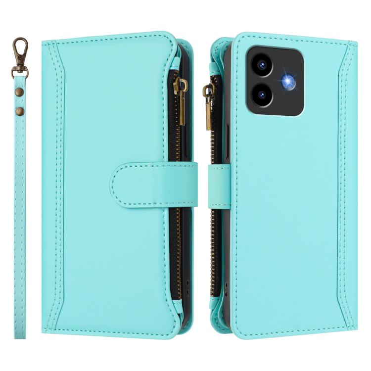 For Cubot Note 40 Magnetic Closure 9 Card Slots Zipper Leather Case with Hand Strap