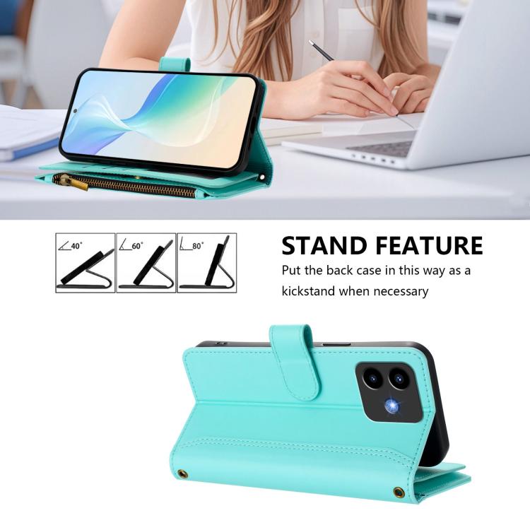 For Cubot Note 40 Magnetic Closure 9 Card Slots Zipper Leather Case with Hand Strap