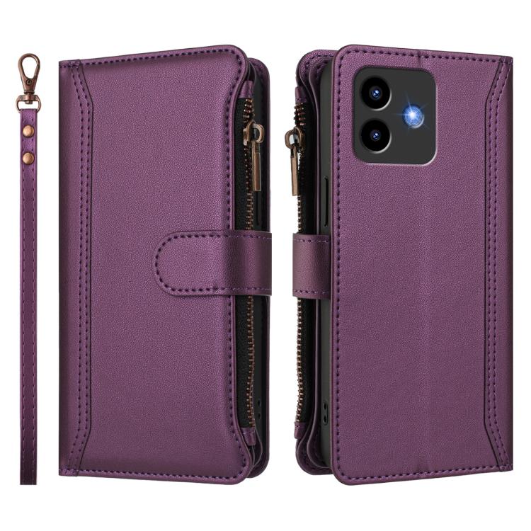 For Cubot Note 40 Magnetic Closure 9 Card Slots Zipper Leather Case with Hand Strap