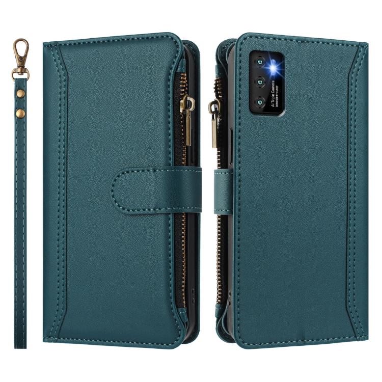 For Cubot P50 Magnetic Closure 9 Card Slots Zipper Leather Case with Hand Strap