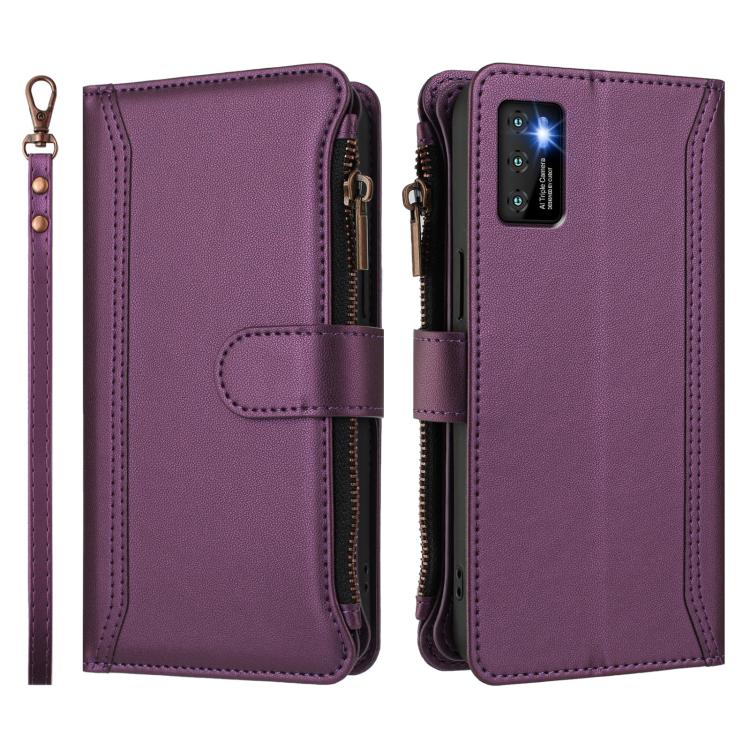 For Cubot P50 Magnetic Closure 9 Card Slots Zipper Leather Case with Hand Strap