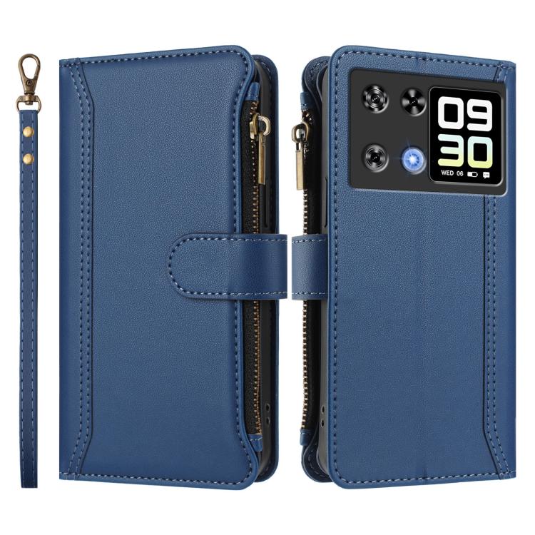For Cubot P90 Magnetic Closure 9 Card Slots Zipper Leather Case with Hand Strap