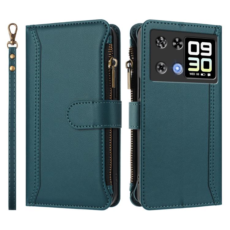 For Cubot P90 Magnetic Closure 9 Card Slots Zipper Leather Case with Hand Strap