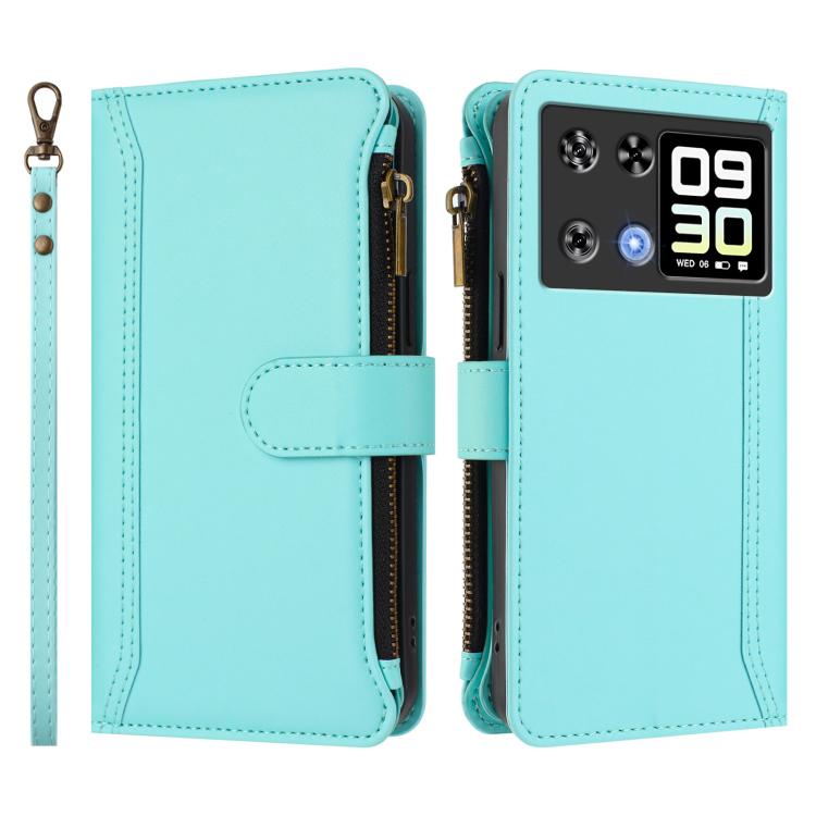 For Cubot P90 Magnetic Closure 9 Card Slots Zipper Leather Case with Hand Strap