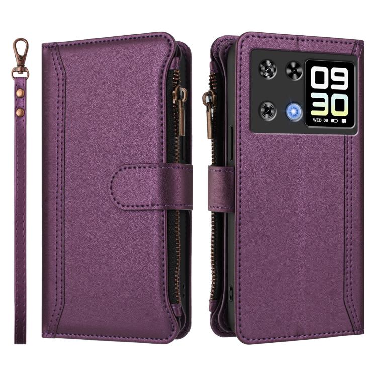 For Cubot P90 Magnetic Closure 9 Card Slots Zipper Leather Case with Hand Strap