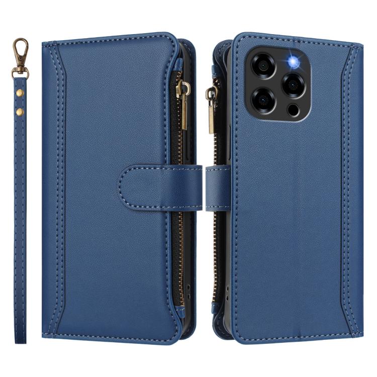 For Doogee Note 58 / Note 58 Pro Magnetic Closure 9 Card Slots Zipper Leather Case with Hand Strap