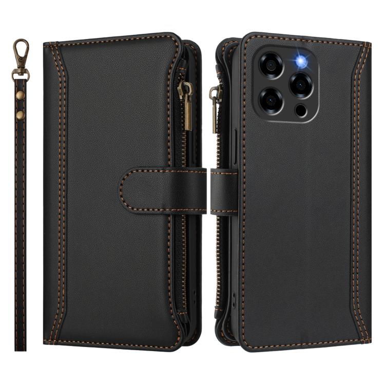 For Doogee Note 58 / Note 58 Pro Magnetic Closure 9 Card Slots Zipper Leather Case with Hand Strap
