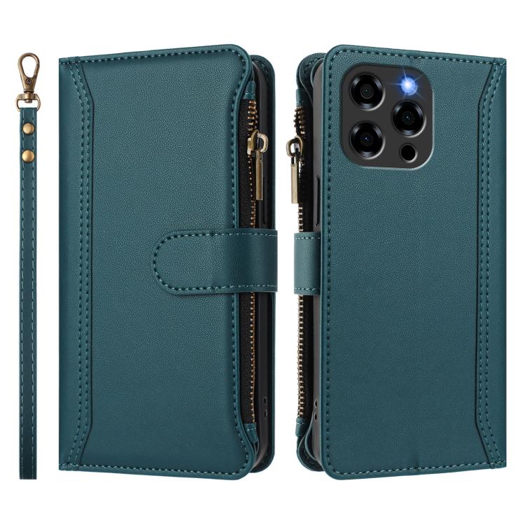 For Doogee Note 58 / Note 58 Pro Magnetic Closure 9 Card Slots Zipper Leather Case with Hand Strap