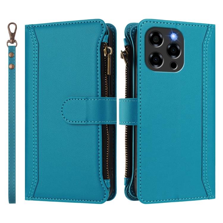 For Doogee Note 58 / Note 58 Pro Magnetic Closure 9 Card Slots Zipper Leather Case with Hand Strap