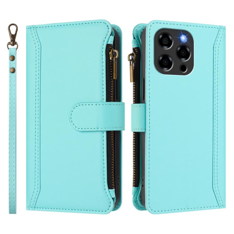 For Doogee Note 58 / Note 58 Pro Magnetic Closure 9 Card Slots Zipper Leather Case with Hand Strap