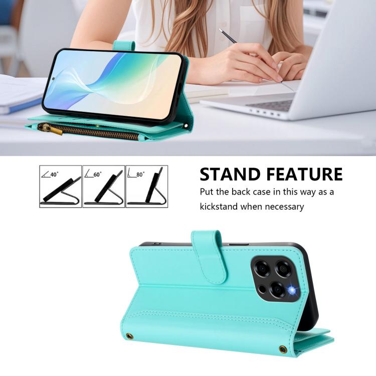 For Doogee Note 58 / Note 58 Pro Magnetic Closure 9 Card Slots Zipper Leather Case with Hand Strap