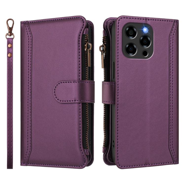 For Doogee Note 58 / Note 58 Pro Magnetic Closure 9 Card Slots Zipper Leather Case with Hand Strap