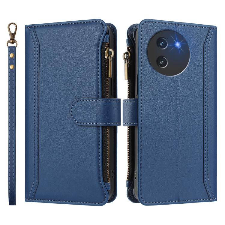 For Doogee Note 59 5G / Note 59 Pro Magnetic Closure 9 Card Slots Zipper Leather Case with Hand Strap