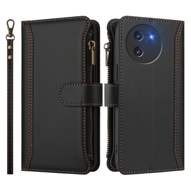 For Doogee Note 59 5G / Note 59 Pro Magnetic Closure 9 Card Slots Zipper Leather Case with Hand Strap