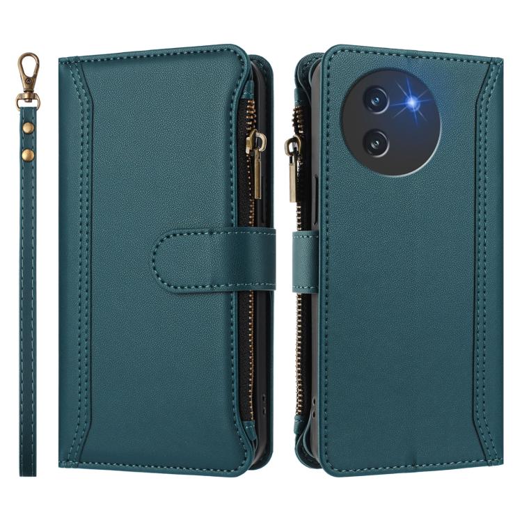For Doogee Note 59 5G / Note 59 Pro Magnetic Closure 9 Card Slots Zipper Leather Case with Hand Strap