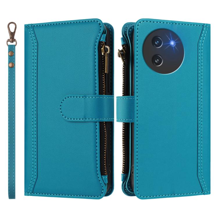 For Doogee Note 59 5G / Note 59 Pro Magnetic Closure 9 Card Slots Zipper Leather Case with Hand Strap