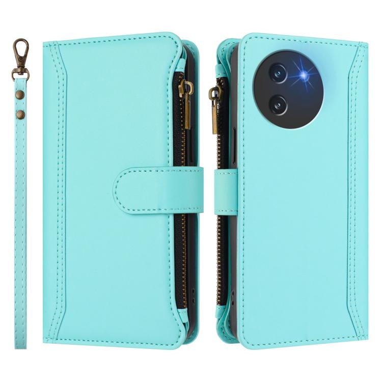 For Doogee Note 59 5G / Note 59 Pro Magnetic Closure 9 Card Slots Zipper Leather Case with Hand Strap