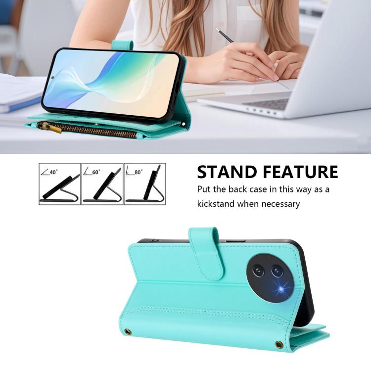 For Doogee Note 59 5G / Note 59 Pro Magnetic Closure 9 Card Slots Zipper Leather Case with Hand Strap
