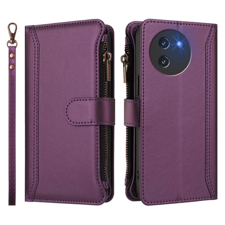 For Doogee Note 59 5G / Note 59 Pro Magnetic Closure 9 Card Slots Zipper Leather Case with Hand Strap